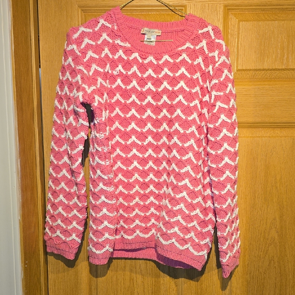 Paul & Joe Pink Chevron Knit Crewneck Sweater